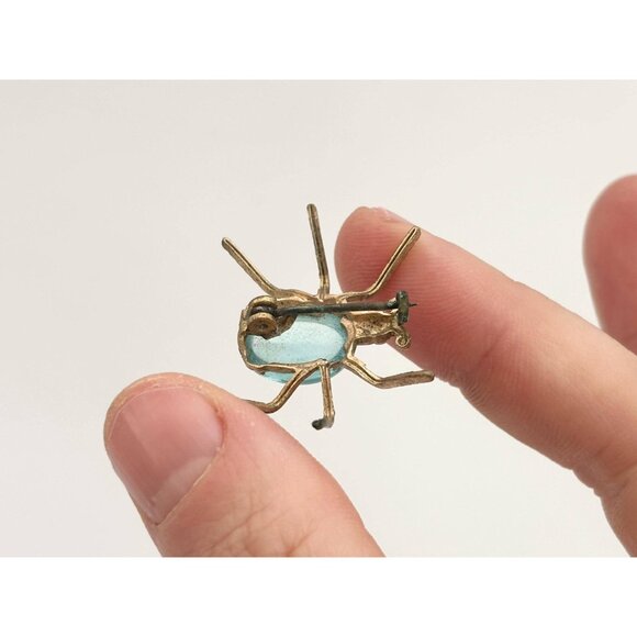 Spider Figural Blue Glass Jelly Belly Body Gold Toned Vintage Jewelry Brooch Pin - Picture 10 of 10